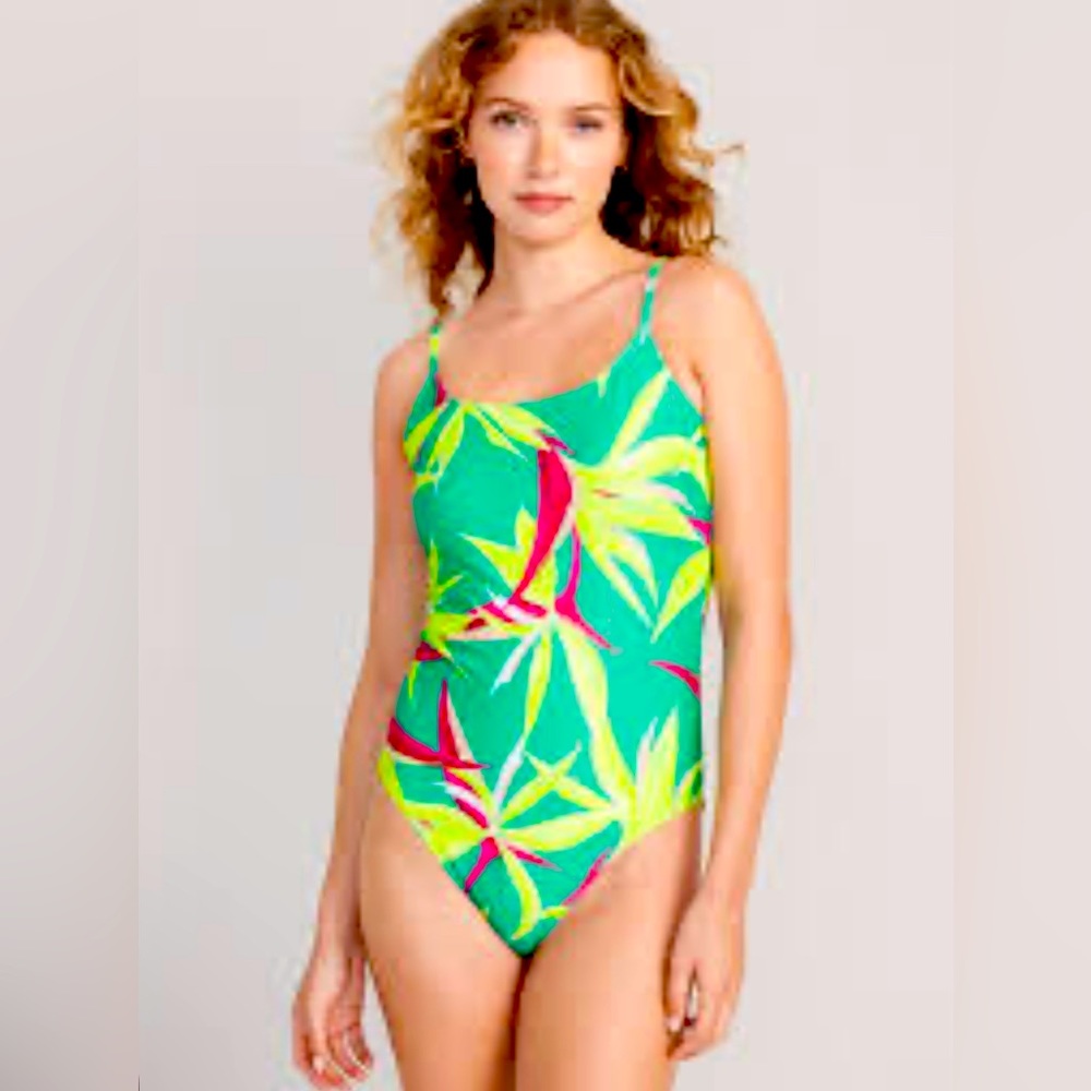 Old Navy Green and Yellow Tropical One Piece Swimsuit